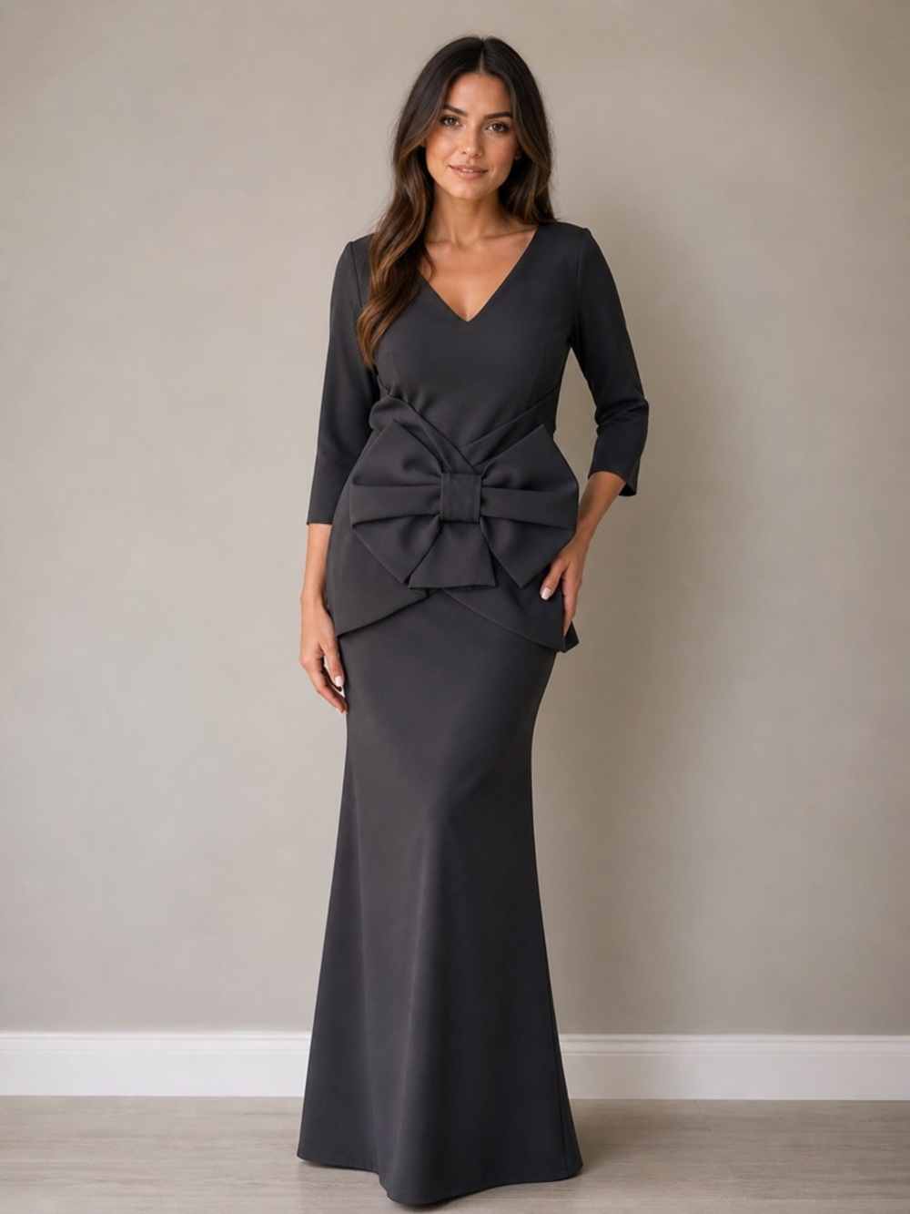 NWT Chiara Boni Black V-Neck Gown with Tag Detail